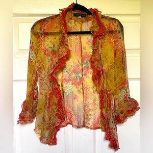 Angel Nina Women’s Sheer Floral Open Blouse Size 40
